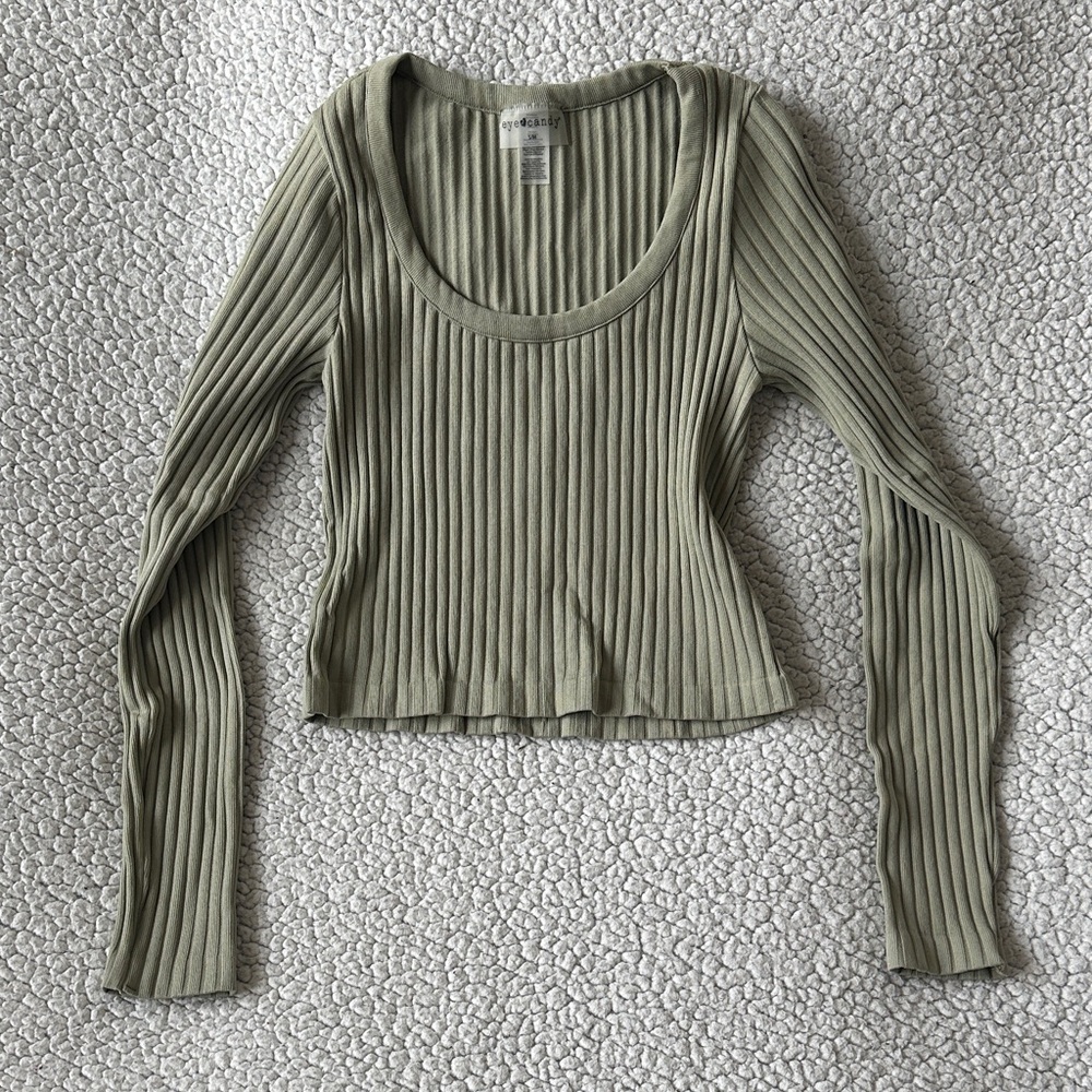 Eye Candy Ribbed Olive Long Sleeve Top